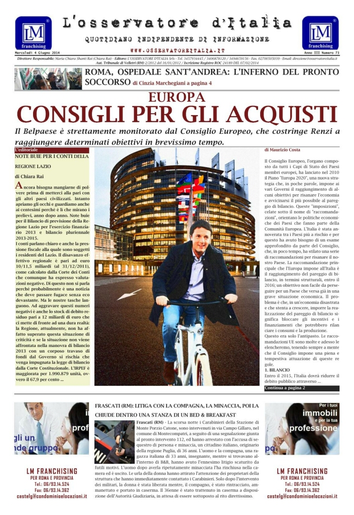 L'osservatore d'Italia edizione del 4 Giugno 2014